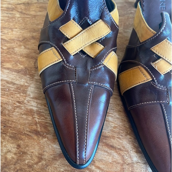 LOUIS STALLONE Brown & Gold Leather Mule Slide Heels Woman’s Sz 39 ITALY NEW! - Picture 8 of 11